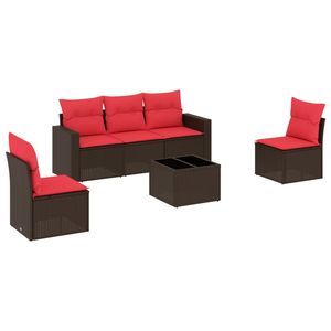 Ensemble de canapés de patio en polyrotin marron D0100XFTGT2, 6 pièces, meubles d'extérieur durables avec sièges rembourrés pour patio - Product Image 4