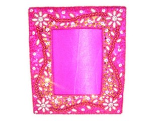 Hand crafteded indian photo <b>frame</b> picture photoframeRectangular Handmade Ornate Wood Photo <b>Frame</b> <b>Pink</b> Floral Embroidered Design - Product Image 1