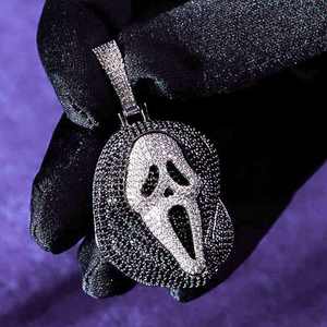 Collar con Colgante de Máscara de Ghostface Estilo Hip Hop para Hombre y Mujer, con Incrustaciones de Moissanita, Plata, Joyería Urbana para Raperos, Regalo - Product Image 1