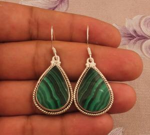 Pendientes Colgantes de Malaquita Hechos a Mano, Plata de Ley, Piedra Preciosa Verde Natural, Joyería Boho, Regalo de Moda para Mujer - Product Image 6