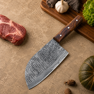 Custom Handmade Damascus Steel Serbian Chef <b>Knife</b> with Rosewood <b>Handle</b> Leather Sheath Butcher Meat Cleaver Kitchen <b>Knife</b> OEM ODM - Product Image 5
