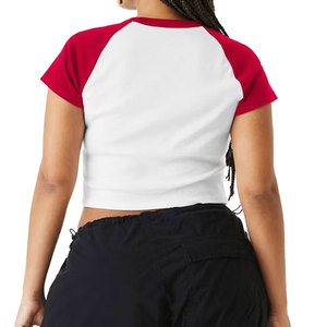 T-shirt court tendance pour femme à manches courtes et col rond, coupe ajustée en mélange de coton, basique pour le quotidien - Product Image 2