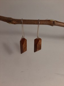 Boucles d'oreilles pendantes géométriques en bois avec crochets argentés, ton brun naturel, composants de bijoux - Product Image 3