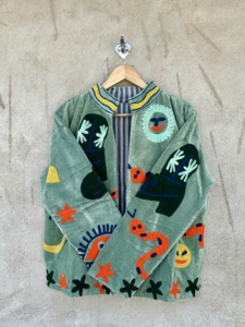 Veste d'hiver pour femmes grande taille, motif floral bohème, broderie à la main, velours, rembourrage en coton, décoration vintage écologique - Product Image 5