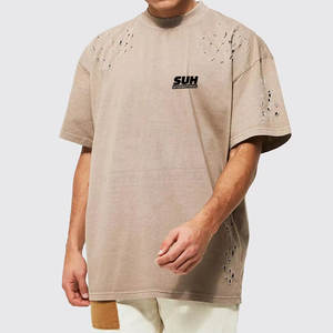 Camisetas para hombre de corte holgado, muy vendidas, con logo personalizado impreso, estilo desgastado, transpirables, 100% algodón. - Product Image 3