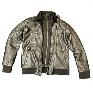 Chaqueta de invierno para hombre de cuero genuino con forro de sherpa. - Product Image 1