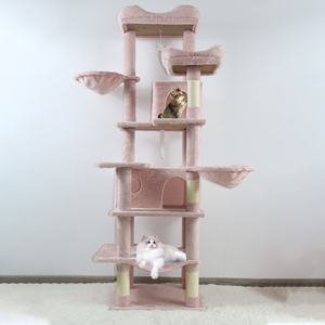 Grand grattoir et arbre à chat en sisal et MDF, design moderne multi-niveaux, montage facile, couleur rose, mobilier d'intérieur pour animaux de compagnie - Product Image 2