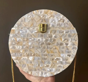 Handcrafted Metal <b>Clutch</b> Purse Fashion Elegant <b>Gold</b> Chain Iridescent Mosaic Zipper Closure Evening <b>Bag</b> Special Occasions Unique - Product Image 3