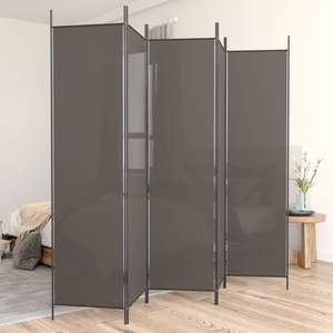 Anthracite 5-Panel Room <b>Divider</b> 98.4"x86.6" Fabric <b>Screen</b> & <b>Divider</b> - Product Image 1