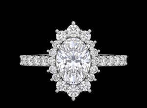 Bague de fiançailles ovale en diamant de laboratoire avec halo, bague à grappe de diamants, bague de mariée vintage, bijoux de mariage de luxe - Product Image 2