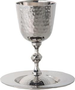 Moderno Juego de Copa y Plato para Kiddush en Forma de V, Plateado, Ecológico y Sostenible, de Acero Inoxidable, Copa de Vino para Shabbat - Product Image 2