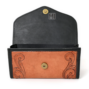 Portefeuille trifold en cuir de vachette de luxe avec blocage RFID, motif floral vintage, fermeture éclair - Product Image 5