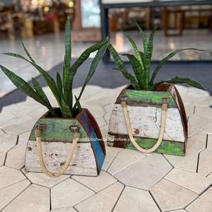 Jardinières / Sacs à fleurs en bois de bateau recyclé couleur naturelle pour la maison, le jardin et l'extérieur, décoration, pot de fleurs pyramidal en rotin/Mendong, petit modèle - Product Image 2