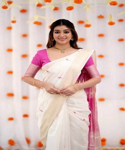 Sari de seda listo para enviar, vestido tradicional indio estilo Banarasi, sari drapeado con borde estampado para ceremonias. - Product Image 2