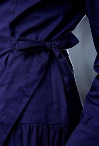 Girls <b>Navy</b> Blue Ruffle Hem Shirt <b>Dress</b> with Contrast Piping - Product Image 3