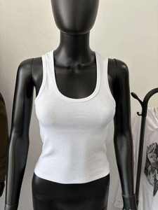 Top Corto Personalizado para Mujer, Acanalado, Ajustado, Sin Mangas, de Algodón Elástico, Básico, Blanco, Marca Privada, Fabricante de Tops Cortos de Verano - Product Image 4