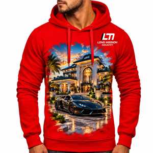 Sweat à capuche rouge pour homme Long Mission Industry, imprimé en 3D avec un design de la maison Lamborghini, vêtements décontractés, coupe régulière, service OEM - Product Image 1