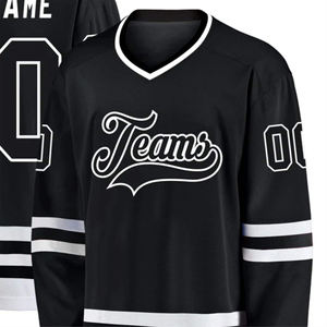 Camiseta de hockey sobre hielo personalizada, uniforme de equipo sublimado, nombre y número personalizados, 100% poliéster, acolchada, transpirable, de secado rápido, cuello en V, corte ajustado - Product Image 4