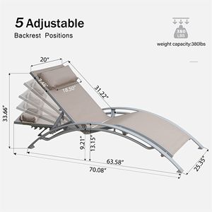 Set di 2 Sedie Reclinabili da Esterno con Schienale Regolabile e Cuscino Rimovibile, Lettini da Spiaggia per Interni/Esterni - Product Image 5