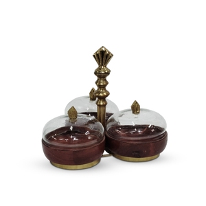 Juego de 2 bandejas de cristal con tapa para servir frutos secos, plato de aperitivos de madera y metal con asa central, decoración de mesa - Product Image 2