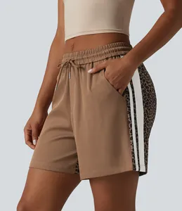 Women's Mid Waist Nonwoven <b>Shorts</b> Drawstring Pockets Solid Color Casual Style Breathable Eco-Friendly Waterproof Polyester - Product Image 3