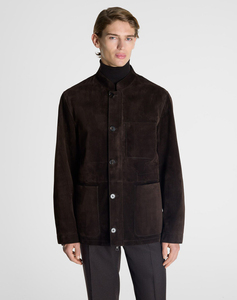 Camisa Chaqueta de Gamuza para Hombre con Cuello Mandarín, Estilo Chino, Otoño, Corte Holgado, Color Sólido, Largo Regular, Cierre con Botones - Product Image 3