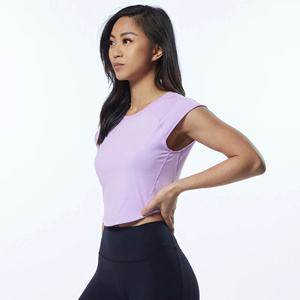 Women's <b>Purple</b> O-Neck Crop Top Short Sleeve Casual Knitted Spandex Polyester Solid Color All Seasons Wear - Product Image 3
