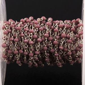 Natural Purple Colored Hydro <b>Beads</b> Handmade 3mm Small Rosary Chain Rondelle Round <b>Silver</b> Plated Jewelry Chain Roll Wholesale - Product Image 1