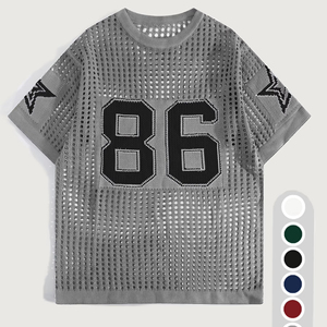 เสื้อฟุตบอลตาข่ายผู้ชาย แขนสั้น แบบถัก ลายกราฟิกหมายเลข 86 แขนเสื้อแบบดาว สไตล์เรโทร สตรีทแวร์ แบบสั่งทำได้ - Product Image 5