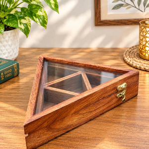 Triangular Wooden <b>Spice</b> Box with Glass Lid 4 Compartment Masala Organizer Handmade Kitchen Storage Gift - Product Image 5