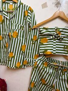 Pijama de Mujer 100% Algodón con Estampado de Leopardo Amarillo, Transpirable, Ecológico, de Verano, con Rayas, Manga Larga, Botones, Suave - Product Image 5