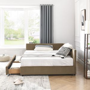 Letto contenitore matrimoniale trapuntato con schienale e braccioli confortevoli, divano letto imbottito per camera da letto - Product Image 4