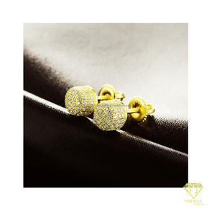 Pendientes de Diamante Moissanite Redondos Brillantes, Plata de Ley 925 con Borde y Poste Dorados, Joyería Elegante y a la Moda - Product Image 4