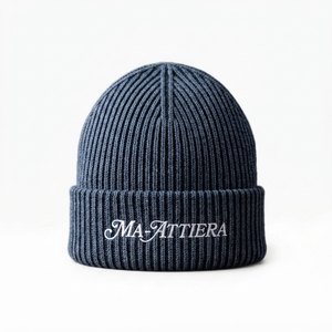 Gorro de Punto Acanalado Azul Oscuro Personalizado, Gorro de Invierno Cálido con Puño y Logotipo Bordado - Product Image 1
