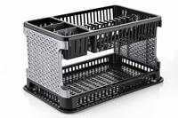 Égouttoir à vaisselle double niveau en plastique PP, support de rangement carré sur pied, organisateur de vaisselle minimaliste pour cuisine, empilable et pliable