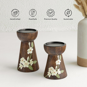 Juego de 2 Portavelas de Madera Pintados a Mano Bella, Portavelas Decorativos de Madera de Mango, Candelabros Rústicos para Mesa de Estilo Rústico - Product Image 3