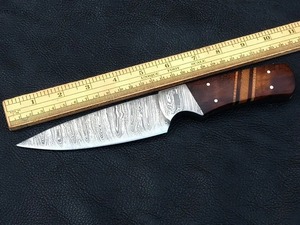 Handmade Hunting Knife with Damascus Steel Blade Straight Edge Wood Handle <b>Leather</b> Sheath - Product Image 4