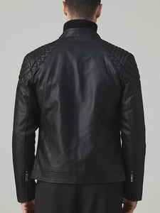 Handmade Black Genuine Leather Moto Jacket – Quilted Slim Fit Biker <b>Coat</b> - Product Image 2