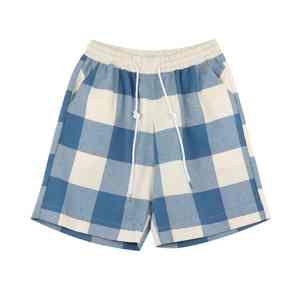 Shorts à carreaux de haute qualité pour hommes, décontractés, en coton, avec taille élastique et cordon de serrage, logo personnalisé OEM - Product Image 1