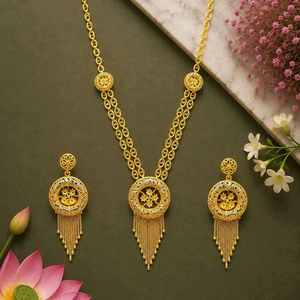 Parures de bijoux de mariage et de fête en gros, plaqué or micron 14K/18K/24K, style Dubaï, Turquie, collier long et boucles d'oreilles traditionnels - Product Image 2