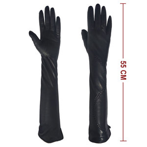 Guantes largos de piel de oveja negra de lujo al por mayor para mujer, ideales para fiestas y bodas. - Product Image 1