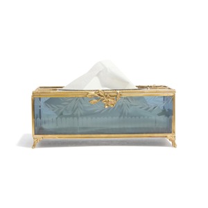 Luxury Brass and Glass Tissue <b>Box</b> Holder with <b>Floral</b> Design Elegant Table Decor for Special Occasion and Guest Entertaining - Product Image 1