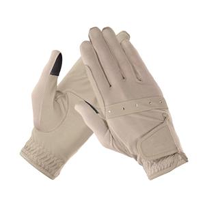 Gants d'équitation pour femmes, couleur unie, en textile, avec fermeture auto-agrippante, coupe classique, beige - Product Image 3