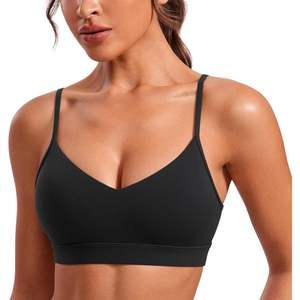 Premium YOGA Butterluxe Women's V-<b>Neck</b> Sports Bra Basic Wireless Camisole Adjustable Thin Straps <b>Padded</b> Yoga Top Active Print - Product Image 1