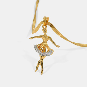 Collier pendentif ballerine en or jaune avec diamant de laboratoire - Product Image 4