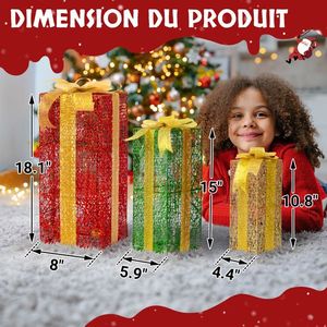 VINGLI Set of 3 Lighted Gift <b>Boxes</b> 90 LED Warm White Christmas Lights Pre-Lit Nestable <b>Present</b> <b>Boxes</b> Ornament with Stakes - Product Image 3