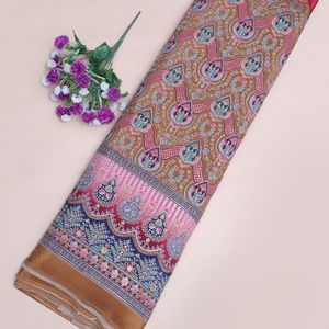 Tissu en crêpe marron ocre brodé, 54 pouces, motif floral, bordure Daman, léger, tissé, pour Kurti, Anarkali, robe de créateur, fournisseur indien - Product Image 2