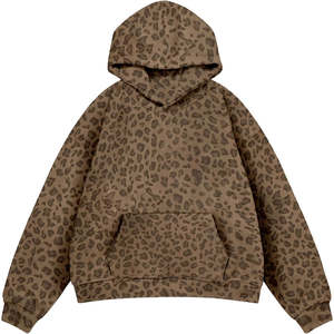 Sudadera con Capucha Personalizada con Estampado de Leopardo para Mujer, 100% Algodón, Sudadera Holgada con Detalles Bordados, Manga Larga, para Invierno - Product Image 1