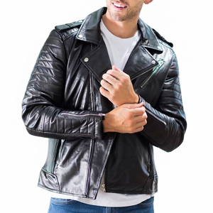 Nouvelle Veste Moto en Cuir Véritable pour Homme, Qualité Supérieure, Col Rabattu, Fermeture Éclair Avant, Coupe Slim, Vêtement d'Extérieur Décontracté pour l'Automne - Product Image 4