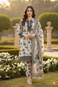 Trajes de verano listos para usar de Faisalabad: Conjuntos de lino listos para usar para mujer, ropa de diseñador de verano, trajes de lino listos para usar, shalwar kameez para damas. - Product Image 3